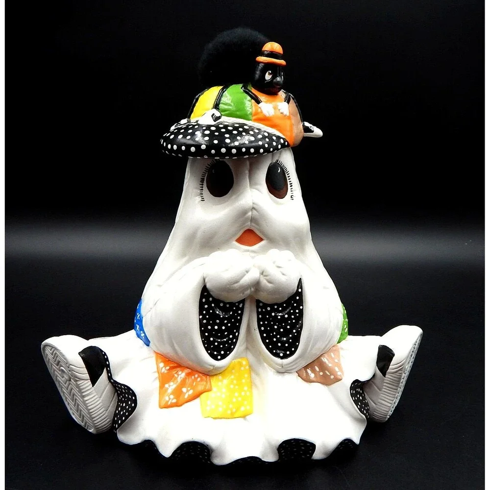 Dona Mold 1980s Ceramic Ghost Boy Spider Baseball Hat Halloween Hand Painted